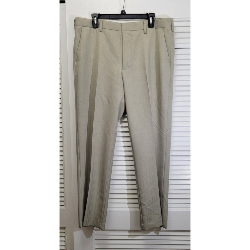 Van Heusen Mens Tan Flat Front Dress Pants Khaki Trousers 36x30 501M118